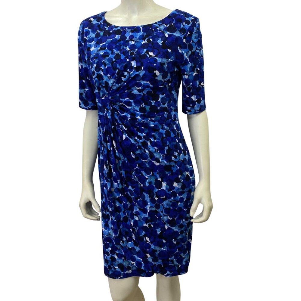 Connected Apparel Womens Blue Abstract Print Dress With Gathered Waist 8P - Picture 2 of 6